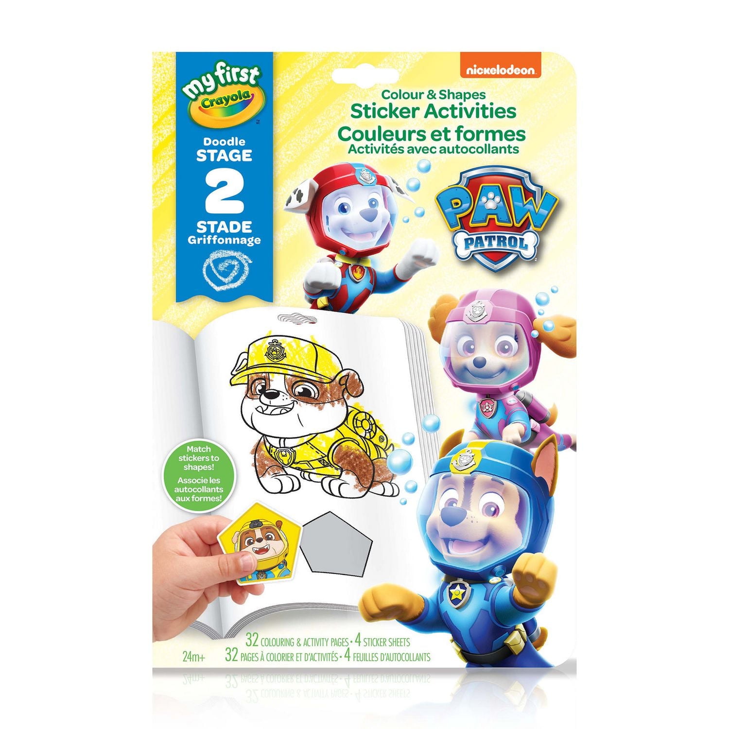 Crayola Colour & Shapes Sticker Activity Book, Paw Patrol, Includes 32 page book and 4 sticker sheets