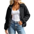 thumbnail image 2 of Husipze Women's Lightweight Full Zip Cropped Jacket Outdoor Long Sleeve Sun Protection Solid Color Hooded Hiking Jacket Windbreaker Black XS, 2 of 7