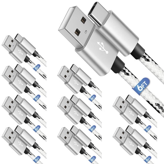 Afflux 10 Pack USB-A to USB-C Fast Charger Braided Type C Cable Compatible with iPhone 17 / 16 / 15 Pro Max Plus Air, Samsung Galaxy S25 S24 S23 Ultra, Google Pixel, iPad Pro, Universal (6ft, White)