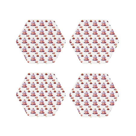 

Junzan Strawberry Blueberry Cream Cake Print Coasters for Drinks - Leather Coasters Set of 4 for Coffee Table for Housewarming/Kitchen/Bar/Decor-Hexagon