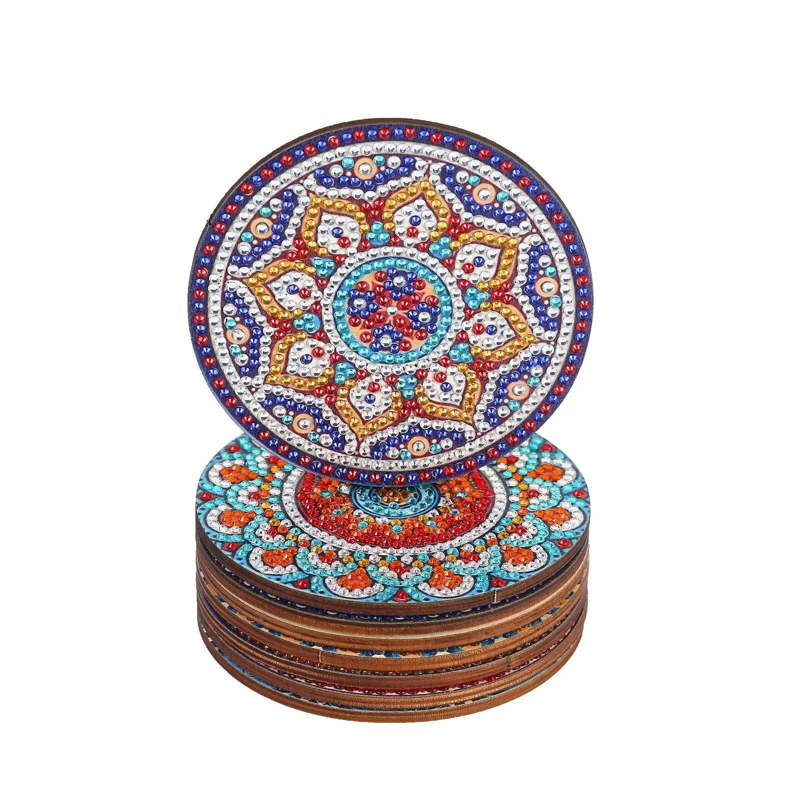 4Pcs/Set Vintage Diamond Painting Insulated Coasters Cups Abstract Datura Flowers Bohemian Printed Mats