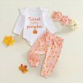 thumbnail image 2 of masbird Newborn Baby Girl Fall Winter Outfits Cute Ruffle Long Sleeve Ribbed Romper Top Bow Pants with Headband,Orange,12-18 M, 2 of 4