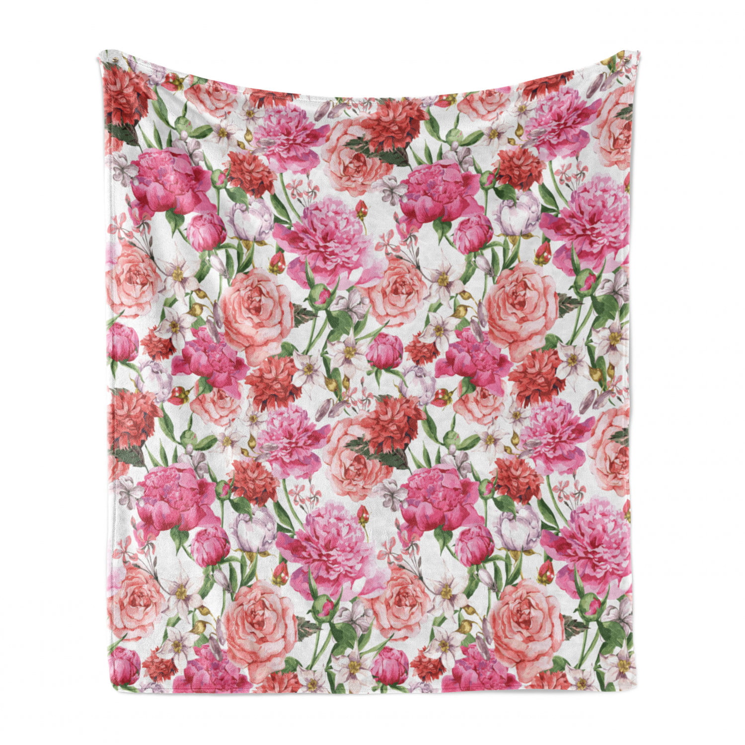 Blush Elegant Floral Printed Pattern Microfiber Flannel Blanket Soft Throw 