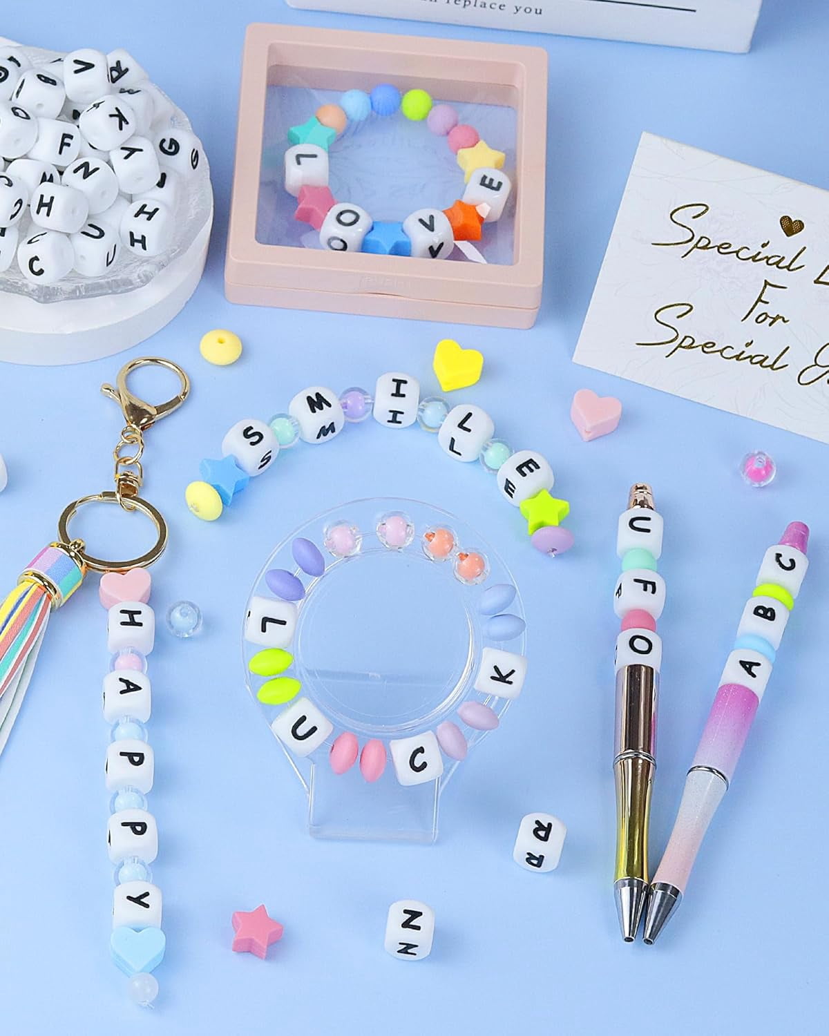 130Pcs Silicone Letter Beads, 12mm Square Alphabet Beads for Bracelets, Keychains, Necklaces and Lanyards Making (White)