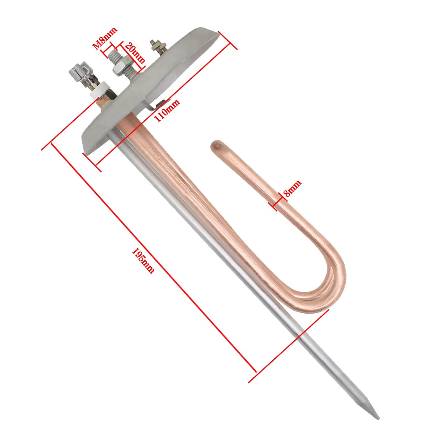 Electric Heating Element Tube Heating Rod with 2 Temperature Control Hole for Ariston Water Heater Brass Heat Tube 50L 1200W