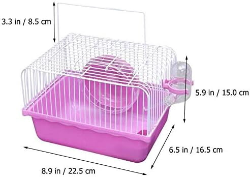 Small Pet Hamster Cage with Running Wheel Water Bottle Food Basin Portable Carrier House Mice Home Habitat for Going Out, Traveling (Pink)