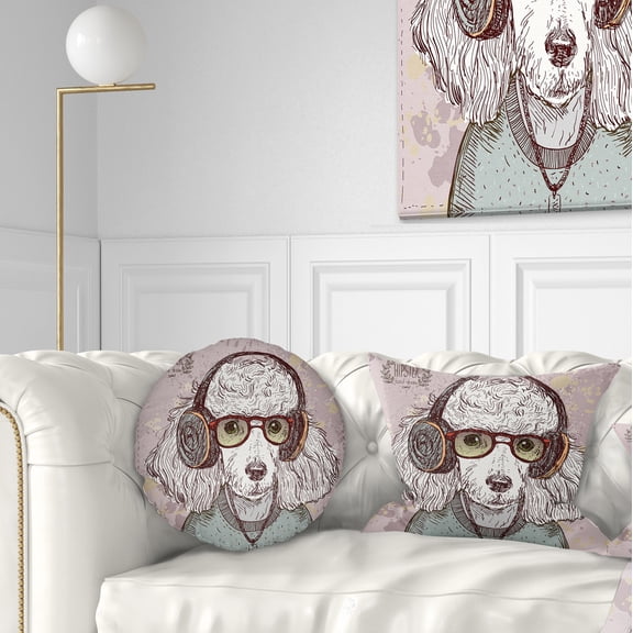 Designart Funny Hipster Poodle with Glasses - Contemporary Animal Throw Pillow - 12x20