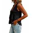 thumbnail image 3 of Women V Neck Ruffle Hem Tank Top Sleeveless Flowy Peplum Blouse Casual Black XXXL, 3 of 7