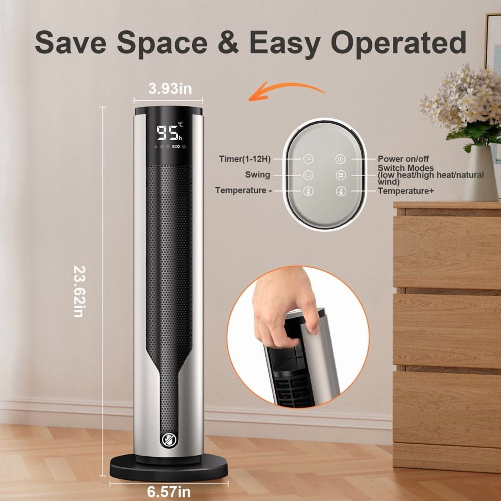 ATUPEN Space Heater, 1500W PTC Electric Heater with Thermostat, 70° Oscillation Timer for Indoor Bedroom