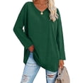 thumbnail image 1 of Blusa de mujer Camisa de manga larga Jersey de color puro Cuello en V Dobladillo suelto Diseño casual, 1 of 6