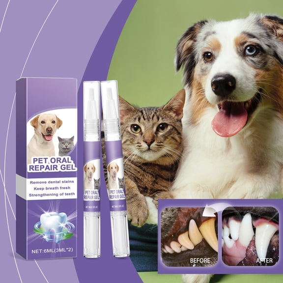 Pet Oral Repair Gel For Dogs Cats, 3Ml*2 Pet Dental Care To Remove Bad Breath Plaque, Pet Fresh Breath & Teeth Cleaning Gel, Pet Oral Hygiene Solution