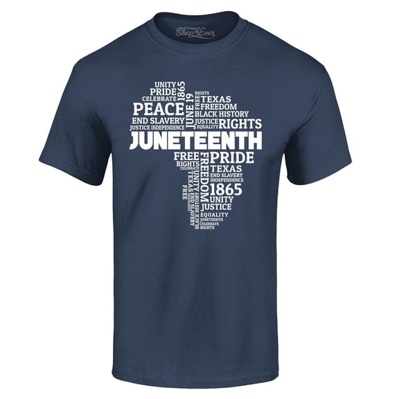 Shop4Ever Men's Juneteenth Africa Word Cloud Montage Graphic T-shirt Medium Navy