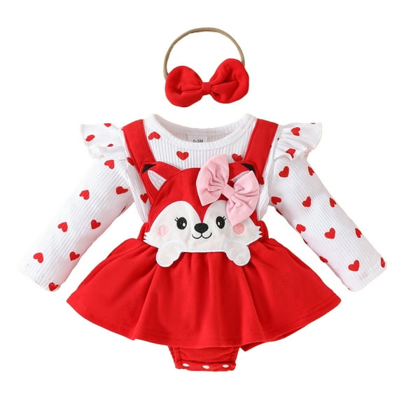 Combinaison à Bretelles à Manches Longues pour Bébés et Tout-Petites Filles, Imprimé Dessin Animé, Justaucorps, Nœud Papillon, Bandeaux, Ensembles, Tenue Fille 18 Mois, Vêtements Fille 3, Bodys pour Bébé, Gymnastique Filles à Manches Longues, Leo Rouge 3-6 Mois