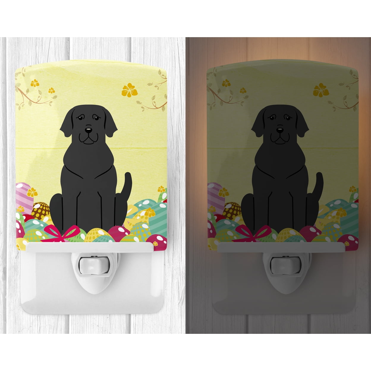 Caroline's Treasures BB6057CNL Easter Eggs Black Labrador Ceramic Night Light, 6x4x3", multicolor