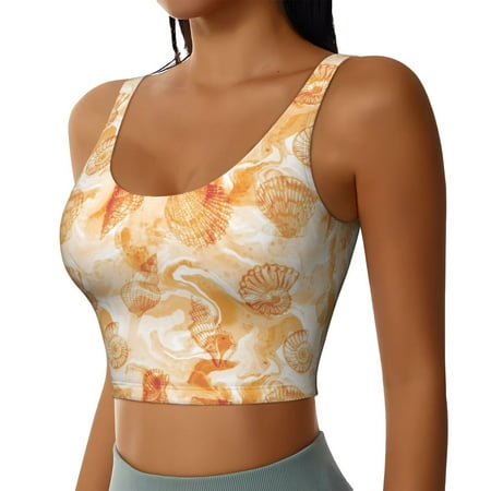 Picia Watercolor Sea Shells Sports Bra for Women Padded Strappy Sports Bras Medium Support Yoga Bra with Removable Cups Running Yoga Bra-X-Large