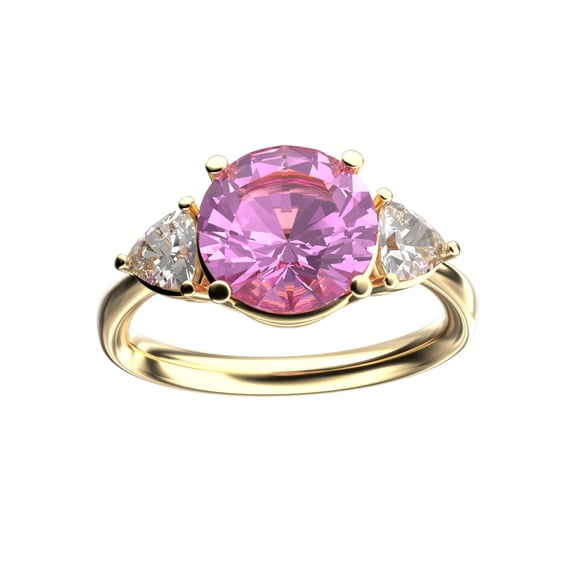 Star K� Three 3 Stone 8mm Round Created Pink Sapphire Trillion Engagement Promise Comfort fit Ring