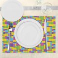 thumbnail image 3 of Ambesonne Cartoon Place Mats Set of 4, Funny Blocks Cube Pattern, Standard Size, Purple Green and Blue, 3 of 6
