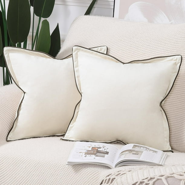 Juego de 2 Funda de Cojines de Terciopelo con Flecos de Cómoda Fundas Moderno Cojín Decorativa Suave para Almohada de Dormitorio de sofá Blanco Crema