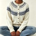 thumbnail image 4 of Sweater for Women Crew Neck Button Down Cardigan Fair Isle Knit Long Sleeve Relaxed Fit Casual Fall Pullover, 4 of 5