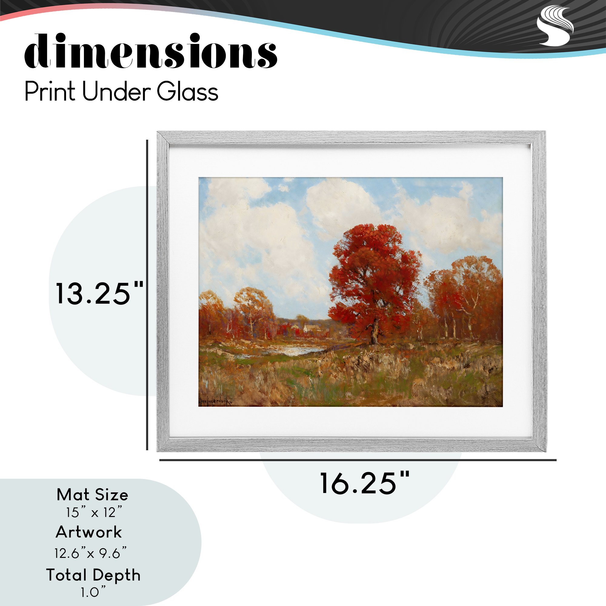 Fall Landscape with Red Foliage Gray Framed Print Under Glass, design by Arlington Prints