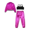 thumbnail image 4 of TiaoBug Kids Girls Shiny Metallic Bomber Jacket Coat Sports Pants Hip Hop Jazz Dance Crop Top Rose 12, 4 of 6