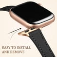 thumbnail image 5 of BANDOVA Slim Genuine Leather Band Compatible with Apple Watch, Women's Thin Replacement Strap, Black with Rose Gold, 38/40/41mm, 5 of 7