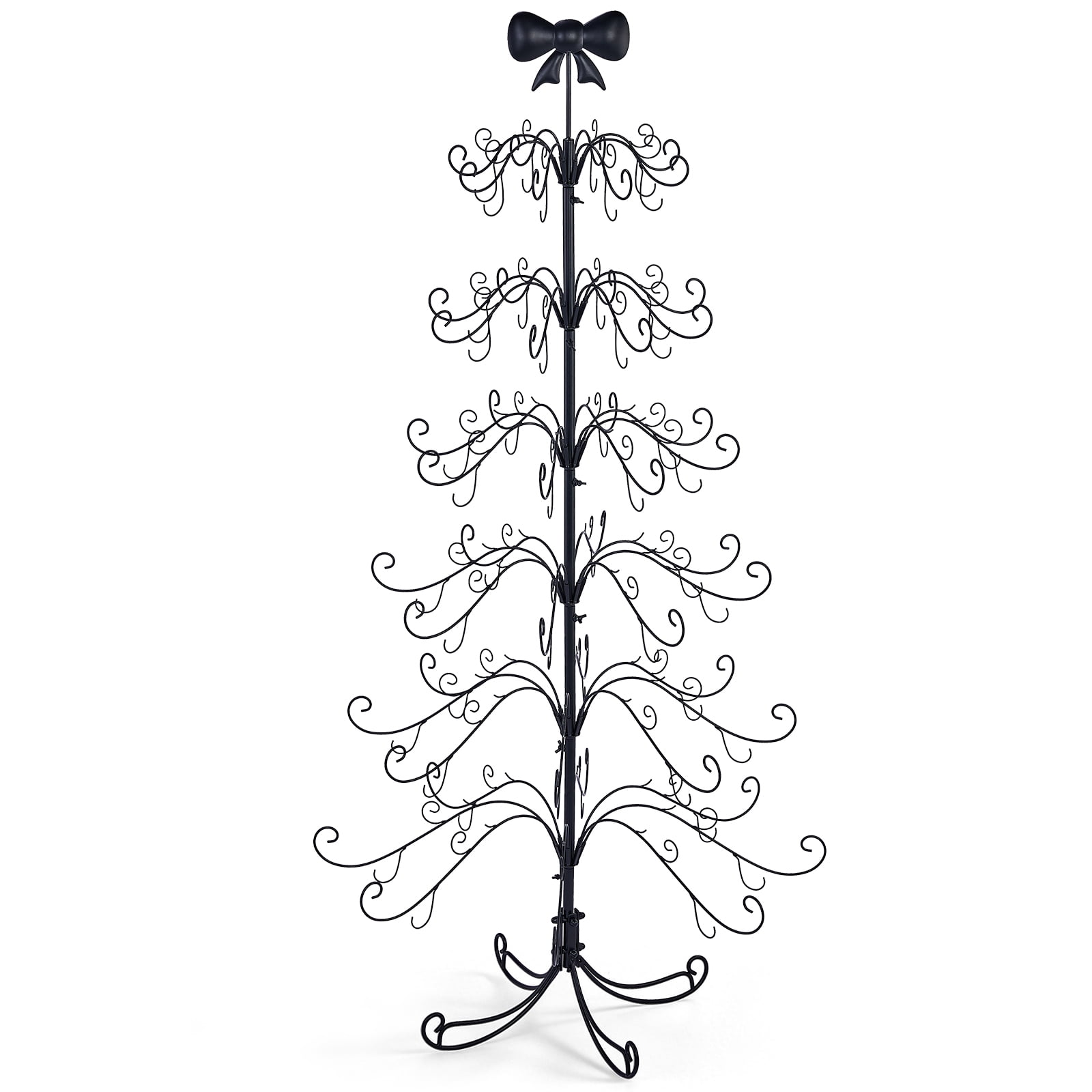 6ft Black PVC Metal Artificial Tree with Bow Topper, No Extra Ornaments, Daily Decor Tree