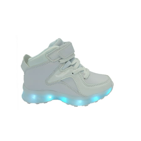 Family Smiles LED Light Up Sneakers Kids High Top USB Charging Boys Girls Unisex Shoes White