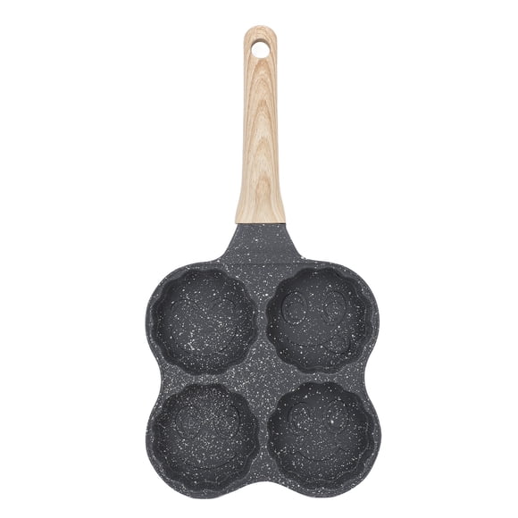 Sartén de aluminio para 4 tazas, sartén antiadherente para huevos, sartén para panqueques, mango de madera fácil de limpiar para estufa de gas, utensilios de cocina de inducción, versión sonriente
