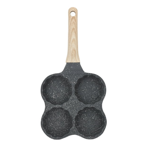 Sartén de aluminio para 4 tazas, sartén antiadherente para huevos, sartén para panqueques, mango de madera fácil de limpiar para estufa de gas, utensilios de cocina de inducción, versión sonriente