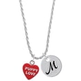 thumbnail image 1 of Delight Jewelry Acrylic Red "Puppy Love / Take a Walk" Heart Silvertone Script Initial Disc - M - Charm Necklace, 20"+3", 1 of 4