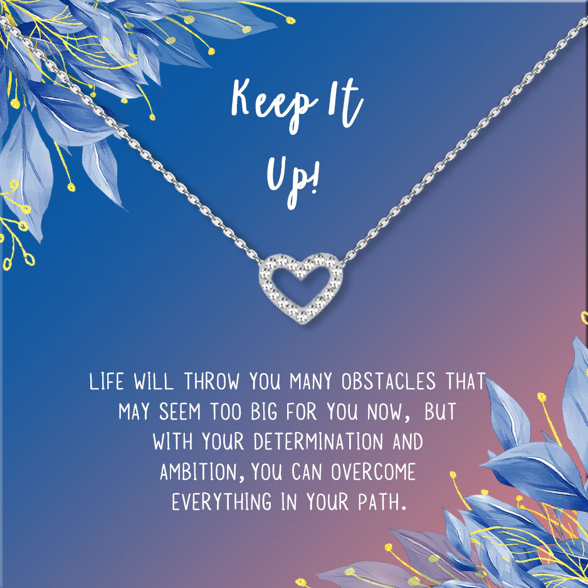Anavia Keep It Up Card Gift Jewelry, Inspirational Card Necklace, Cheer up Gift, Encouragement Gift for Friend-[Silver Mini Crystal Heart, Blue-Orange Gift Card]