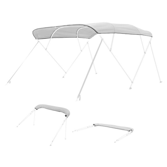 KFFKFF 4 Bow Boat Bimini Top, 600D Polyester Cover, Water-Resistant and UV Protective Boat Canopy with Storage Bag, Bimini Top Cover Only, 96"L x (97"-103")W, Light Grey (Frame Not Included)