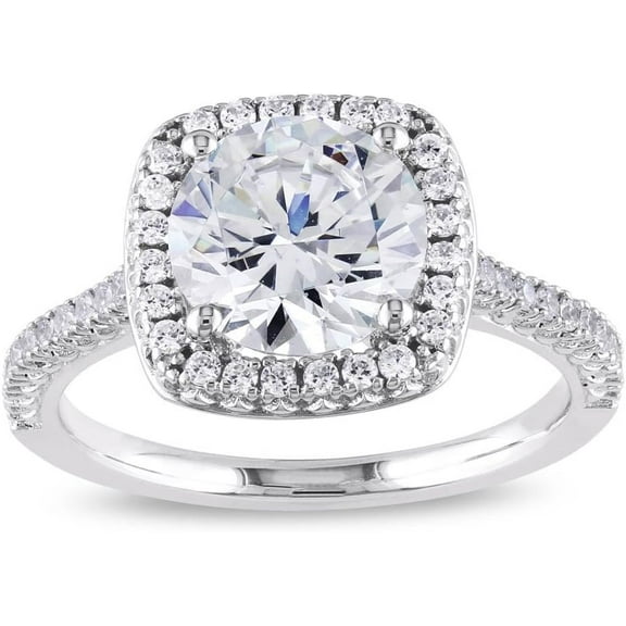PORI JEWELERS .925 Sterling Silver Cushion Cut Halo Solitaire Engagement Ring- 2.45 Cttw CZ