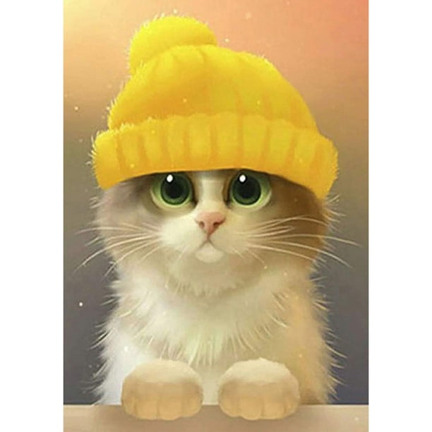 Pintura de diamante (DE6303) Patrón de gato en gorra 5D Cuadro de resina de diamantes de imitación redondo completo 30x40cm FLhrweasw Nuevo