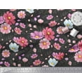 thumbnail image 3 of Soimoi Black Cotton Duck Fabric Mignon Dahlia Floral Print Fabric by the Yard 42 Inch Wide, 3 of 3