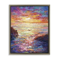 Stupell Industries Vibrant Abstract Ocean Sunset Landscape Painting Brown Floater Framed Canvas Art Print Wall Art, 25 x 31