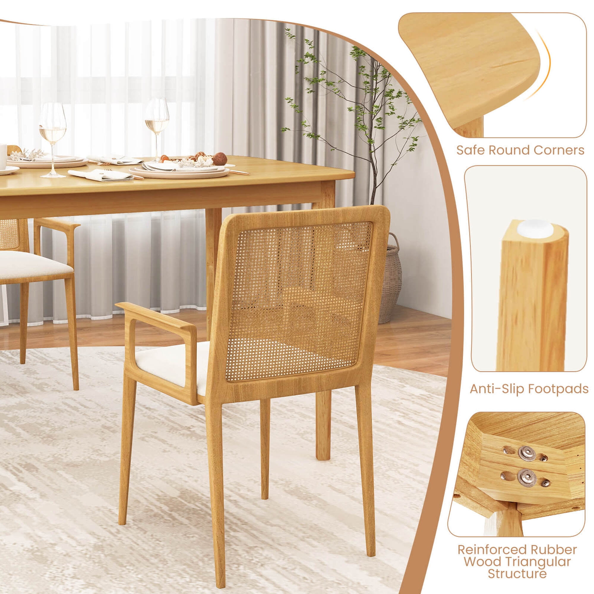 Costway 48'' Wooden Dining Table Rectangular Farmhouse Kitchen with Solid Rubber Wood Legs Natural