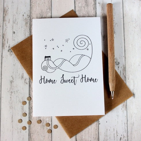 Charming Home Sweet Home Greeting Card – Hand-Drawn Design with Cozy House Illustration – Perfect for New Homeowners, Housewarmings, or Just Because – Envelope Included