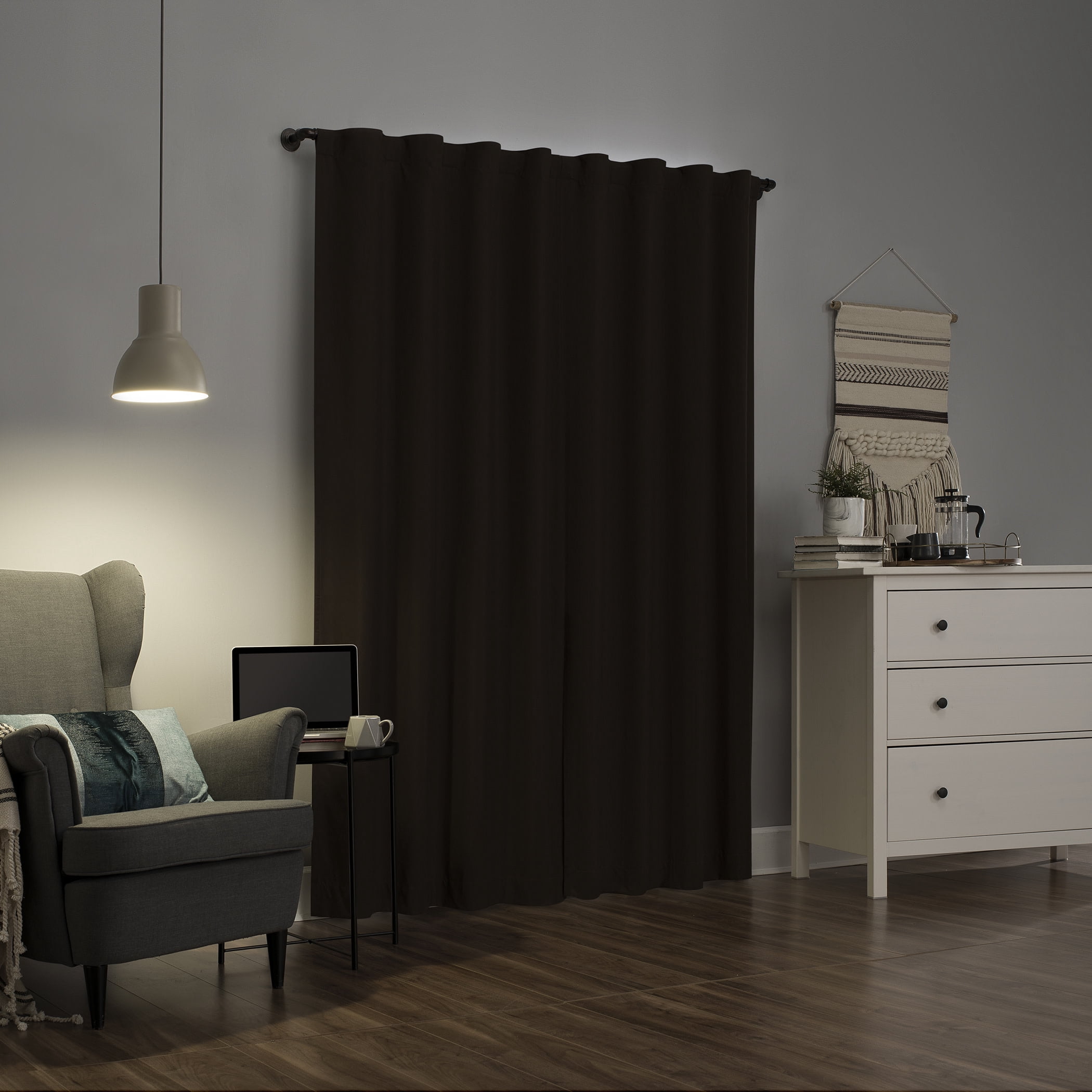Sun Zero Cyrus 1-Piece  Thermal 100% Blackout  Back Tab/Rod Pocket Curtain Panel, Chocolate, 40”W x 84"L