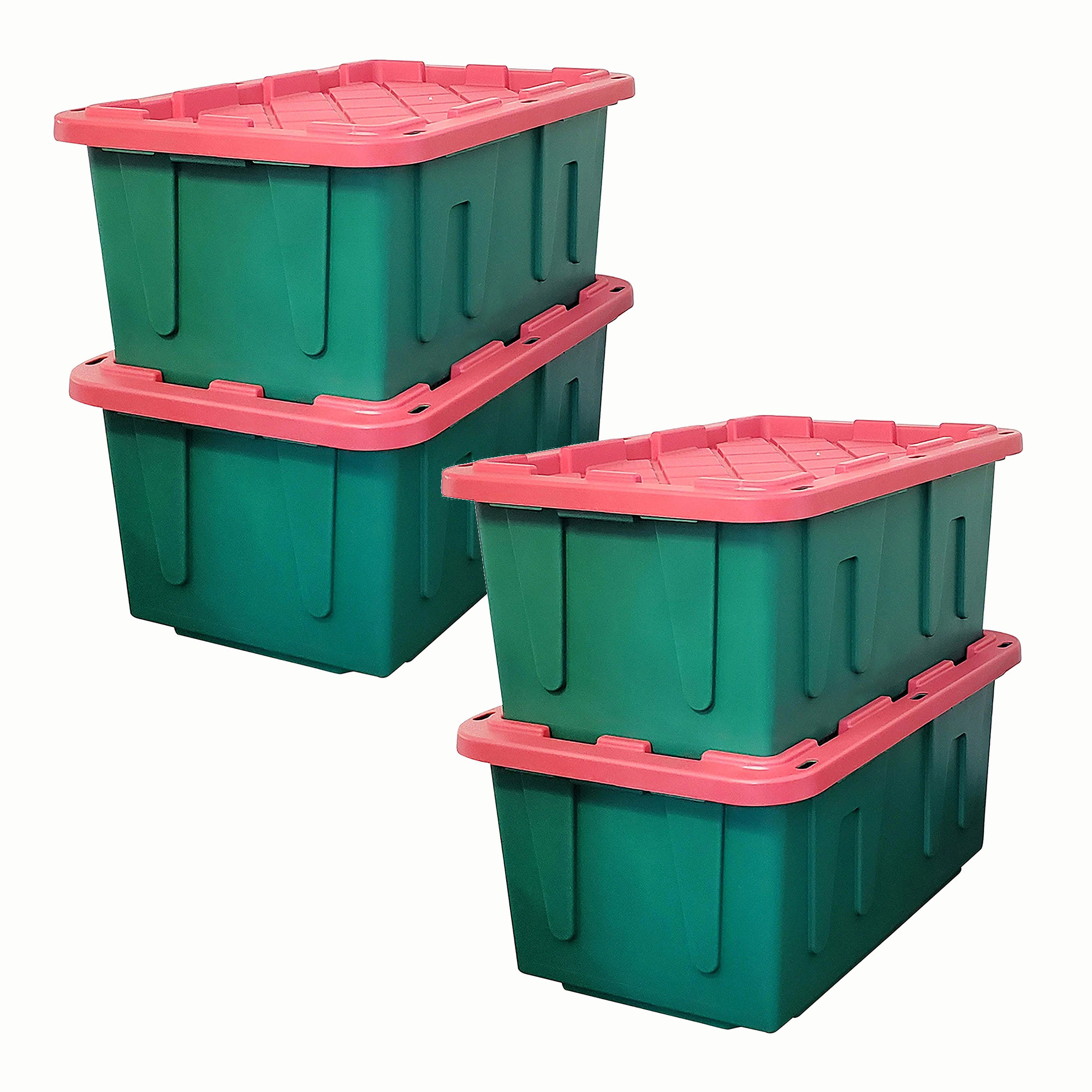 Homz Totes HOMZ 27 Gallon Heavy Duty Holiday Storage Tote, Green/Red, (4 Pack ...