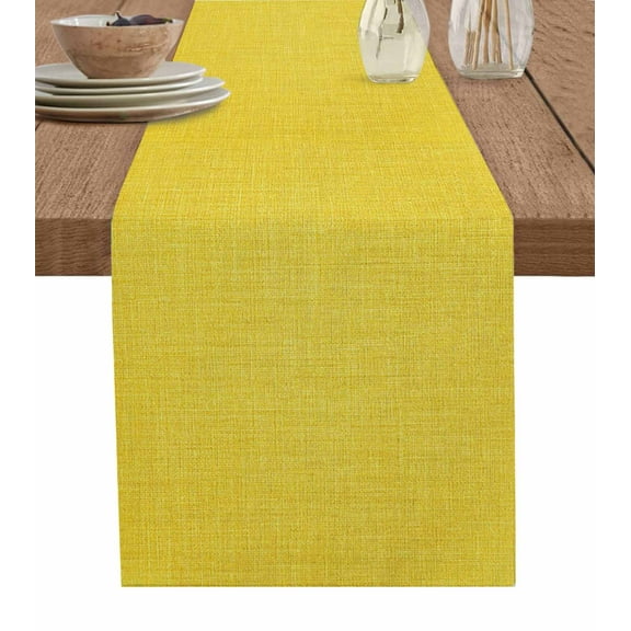 Yellow Farmhouse Table Runner 72 Inches, Vintage Country Monochrome Textured Bed Runner Dresser Scarves Tabletop for Indoor Outdoor Parties/Ceremony/Banquet, 16" x 72"