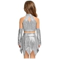 thumbnail image 6 of iiniim Girls Jazz Latin Dance Outfits Sparkly Sequins Crop Top with Mini Skirt Gloves Ballroom Dancewear Silver 12, 6 of 7