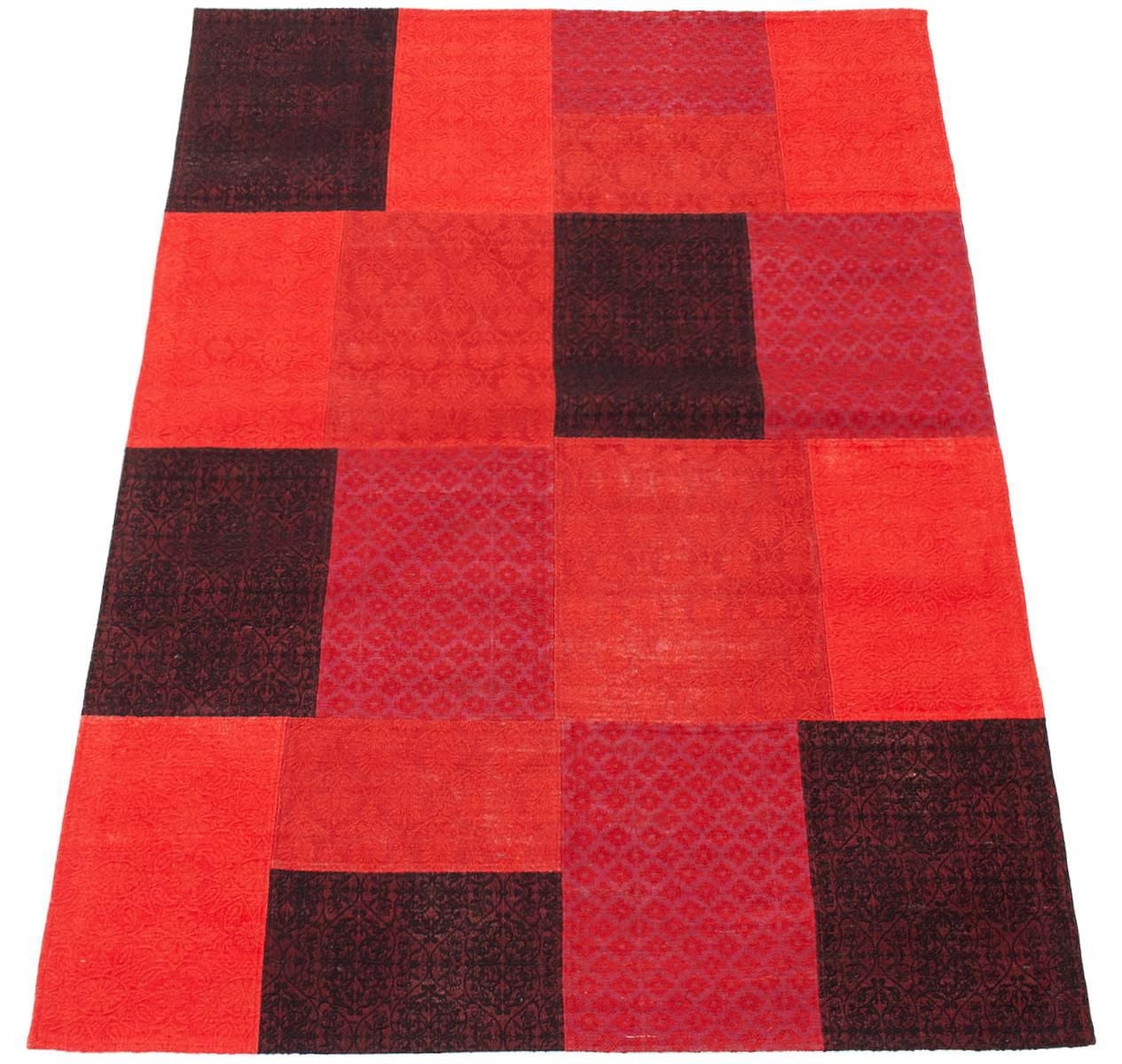 ECARPETGALLERY 4'8" x 6'6" Transitional Collage Handmade Area Rug for Living Room, Dining Room and Bedroom in Red