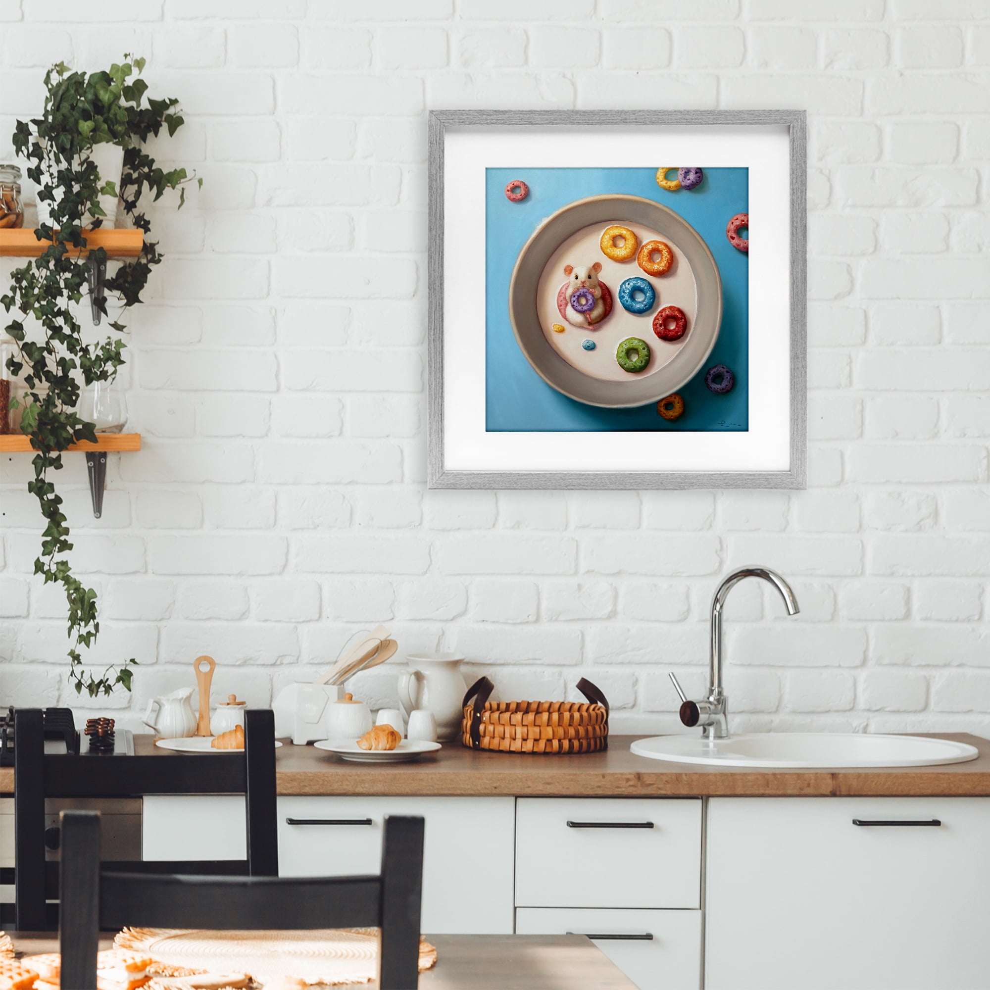 Stupell Industries Morning Dunk Cereal Mouse Gray Framed Print Under Glass, design by Lucia Heffernan