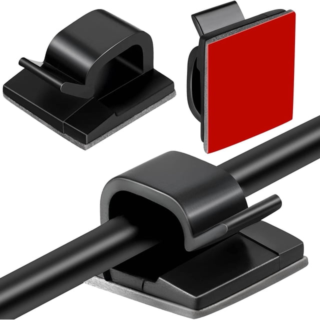20 clips para cables (negros), clips para luces exteriores, organizadores de cables, clips autoadhesivos para cables, miniganchos para cables, soporte para gestión de cables de escritorio.