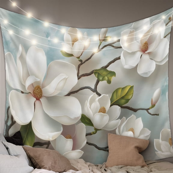 Vintage Flowers Tapestry for Bedroom Wall Hanging Tapestry, White Country Lily Floral Plant Branch Ceiling Backdrop Tapestries Poster Blanket Wall Decor for Teens Room Living Room Dorm 39" x 59"