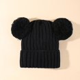 thumbnail image 2 of Chunky Knit Baby Beanie with Double Pom Poms, Solid Color Warm Winter Hat for Infants 6-36 Months, Cozy and Cute for Boys and Girls in Cold Weather-Black, 2 of 7