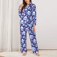 thumbnail image 2 of Yiaed crystal Skull flower leaf Print Pajamas Women's Long Sleeve Sleepwear Soft Button Down Loungewear Pjs Lounge Set Nightwear Womens Pajama Pants-Medium, 2 of 7