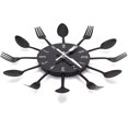 thumbnail image 1 of Mirror Effect Kitchen Clock with Spoon, Black, Fork, 3D Removable Sticker for Home Decoration 32*32*4CM Colorful, 1 of 5